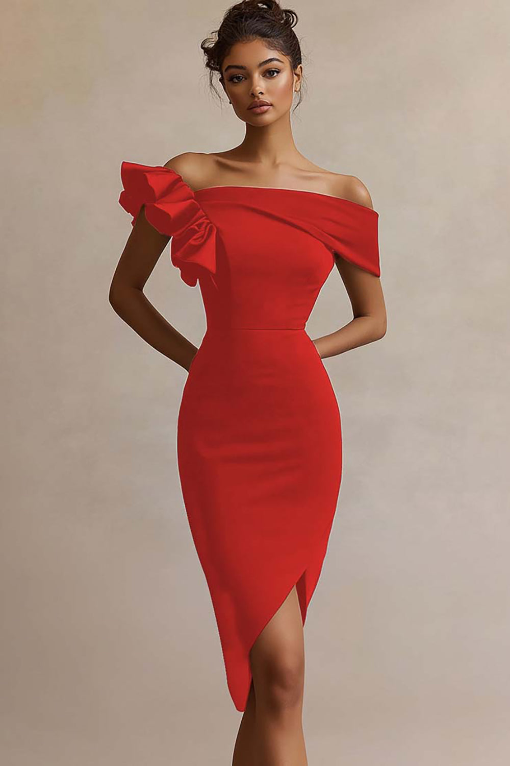 Black Satin Bodycon Midi Graduation Dress