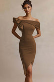 Black Satin Bodycon Midi Graduation Dress