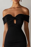Black Bodycon Midi Graduation Dress with Keyhole