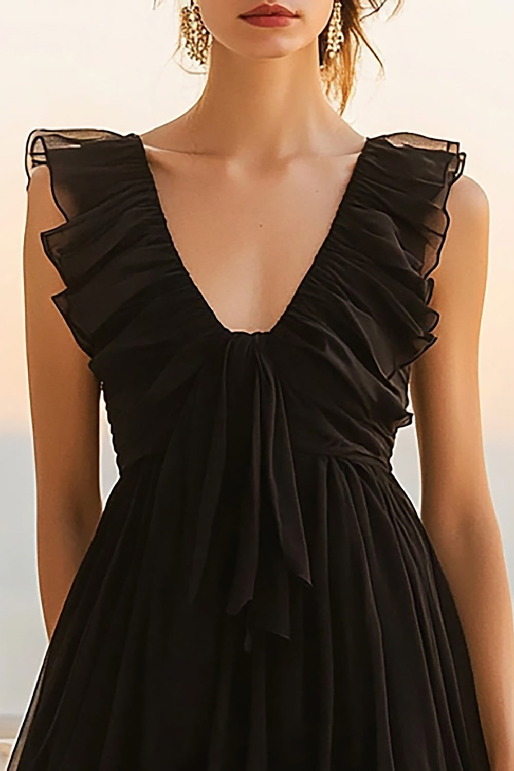 Black Chiffon A Line Ruffled Short Graduation Dress