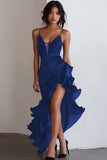 Black Spaghetti Straps Ruffled Cocktail Dress