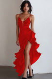 Black Spaghetti Straps Ruffled Cocktail Dress