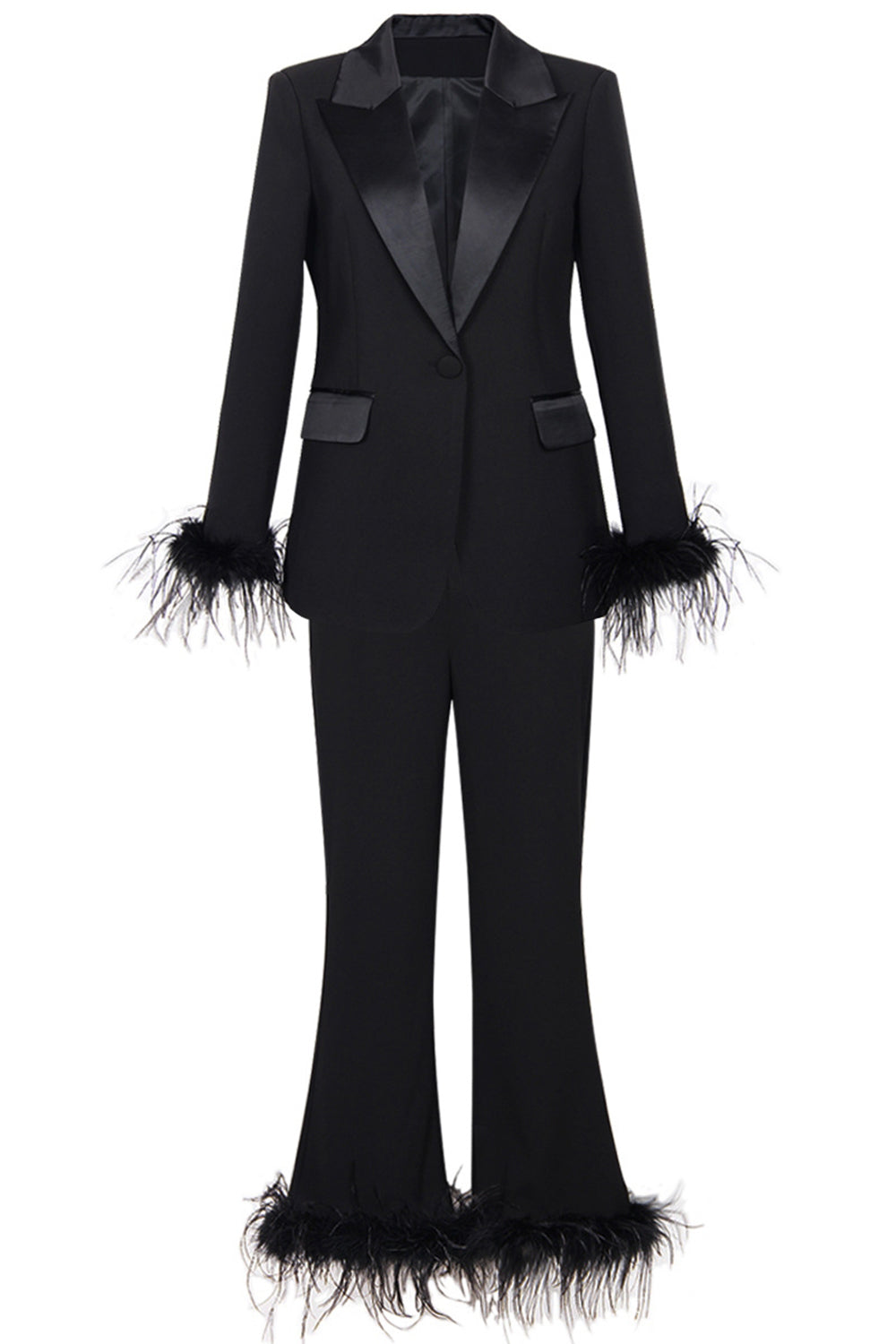 Fuchsia 2 Piece Peak Lapel  Women Prom Suits with Feather