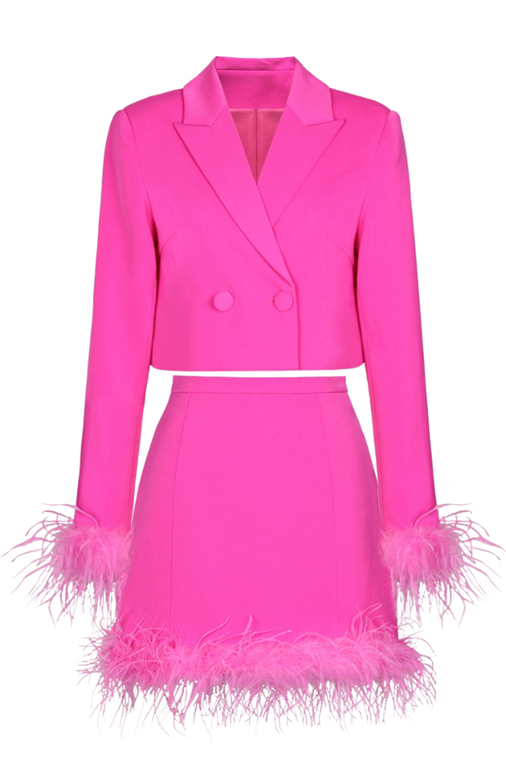 Black 2 Piece Peak Lapel Short Women Prom Suits with Feather