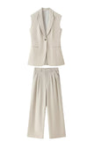 Kahki 2 Piece Peak Lapek Sleeveless Women Prom Suits