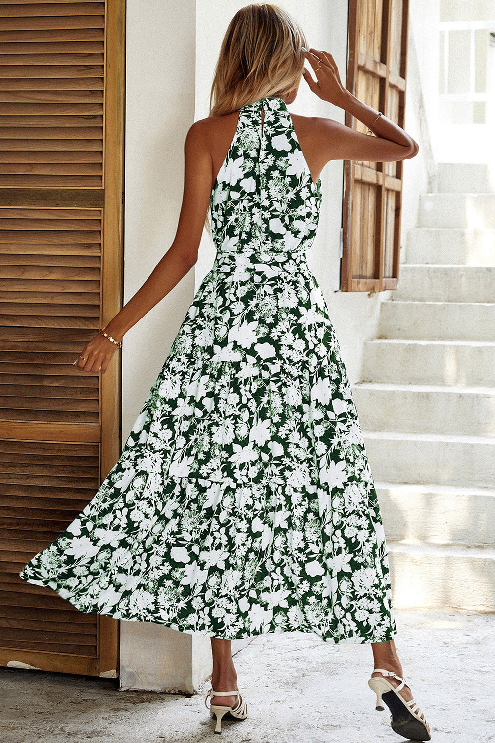 Black Floral A Line Summer Dress with Belt