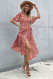 Floral V Neck Red Summer Daress