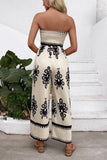 Light Kahki Printed Strapless Summer Dress