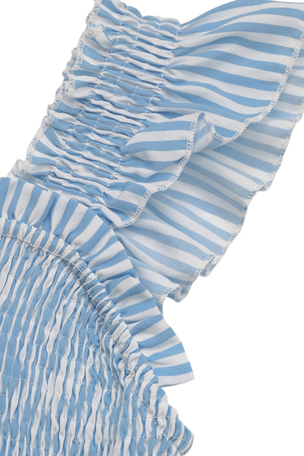 Blue Striped Square Neck Midi Summer Dress