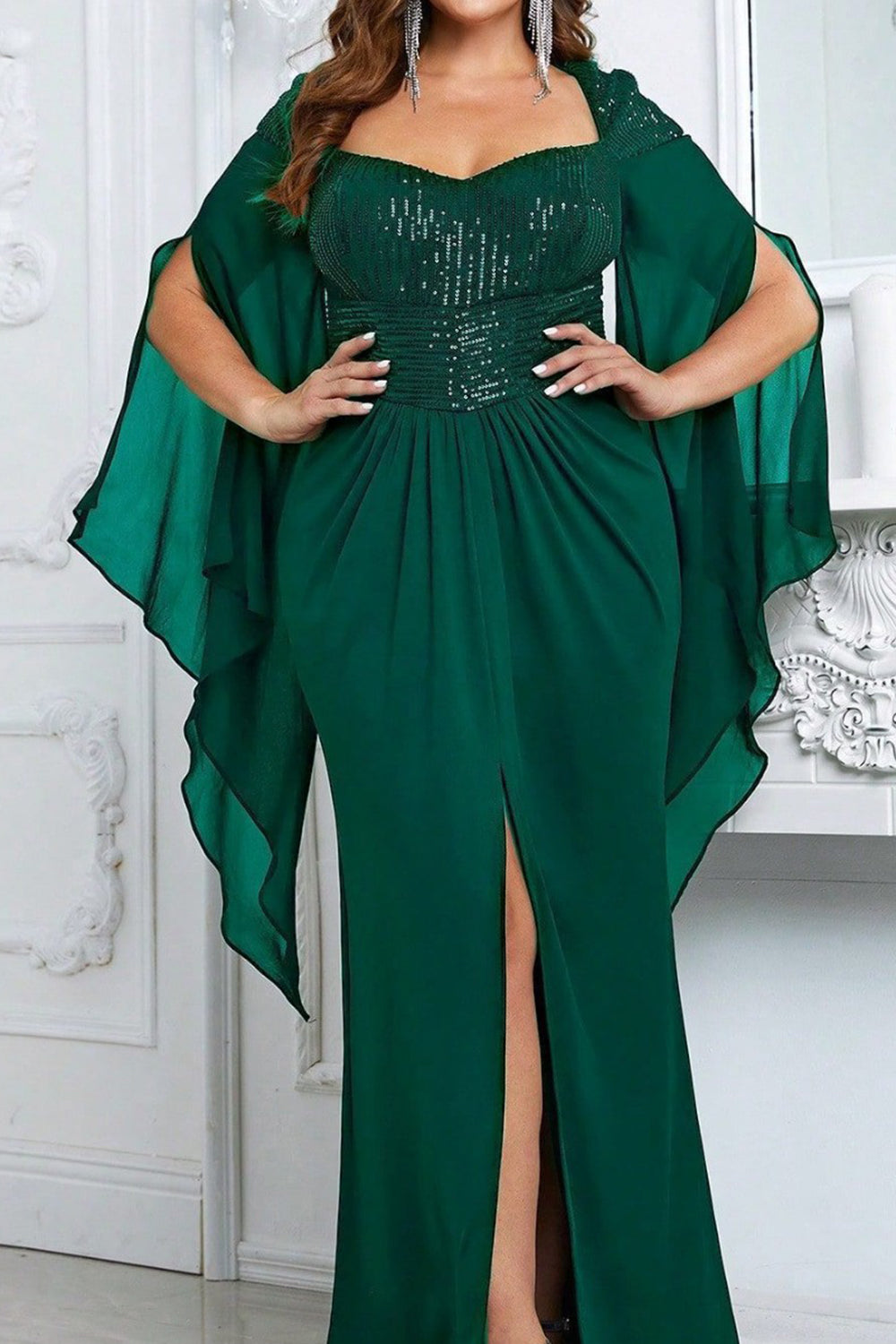 Sparkly Black Mermaid Long Mother of the Bride Dress with Slit