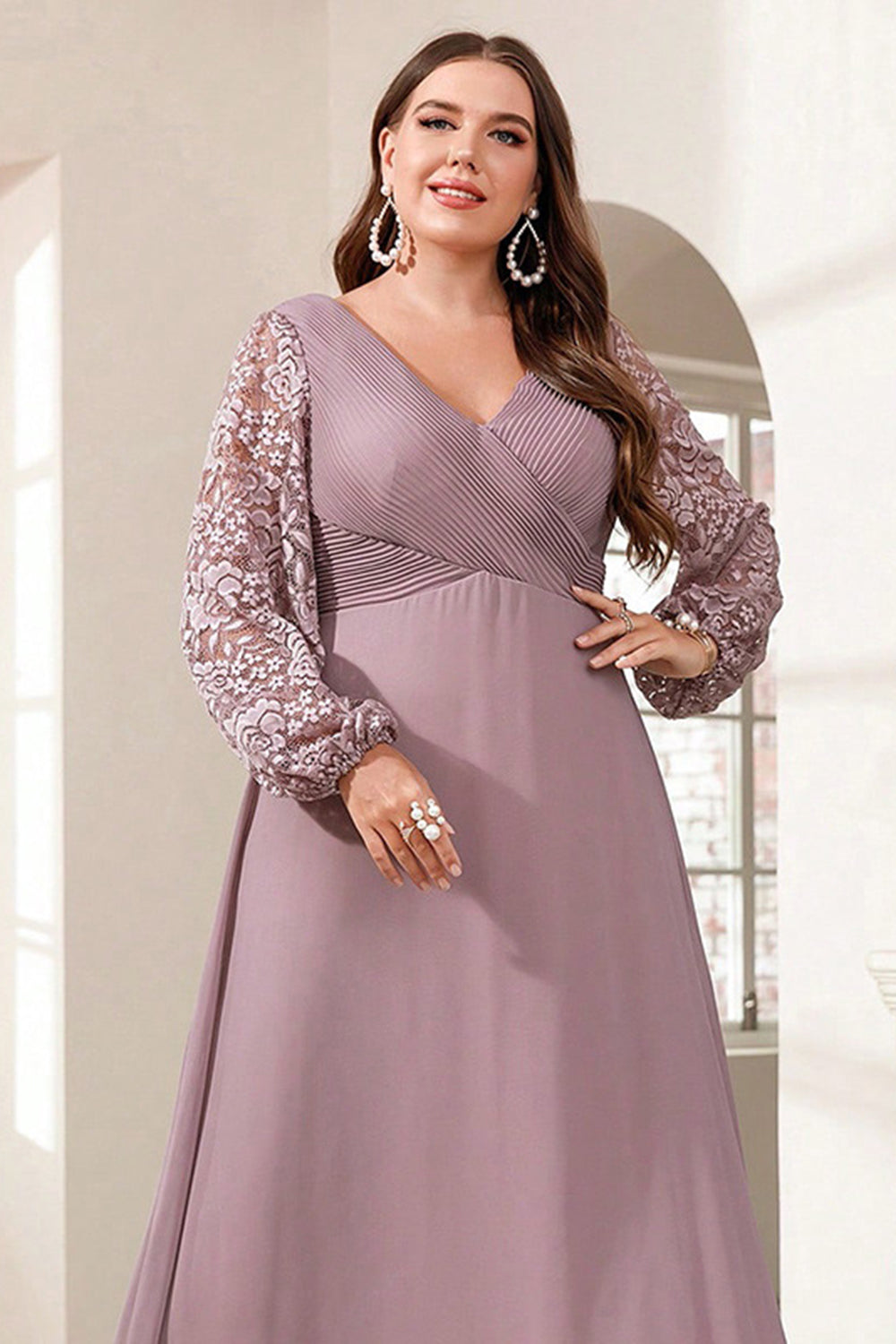 Purple Chiffon Long Sleeve Mother of the Bride Dress with Appliques