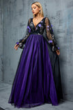 Floral Navy A Line Long Tulle Mother of the Bride Dress