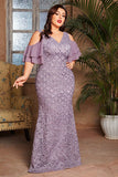 Purple A Line Long Mother of the Bride Dress with Ruffles