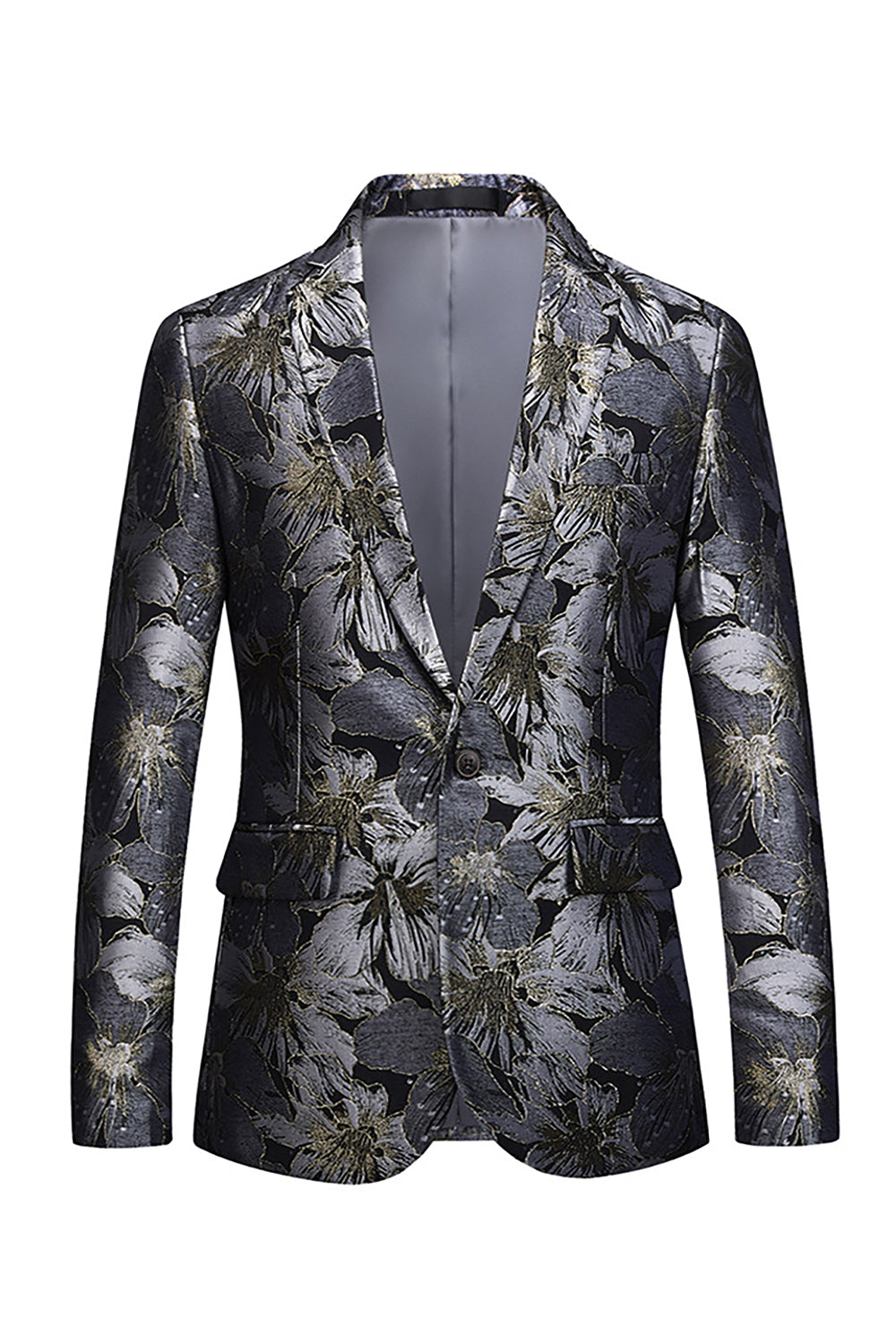 Men's Jacquard Black Notched Lapel One Button Party Blazer