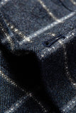 Dark Blue Plaid Notched Lapel Men's Blazer with Pockets