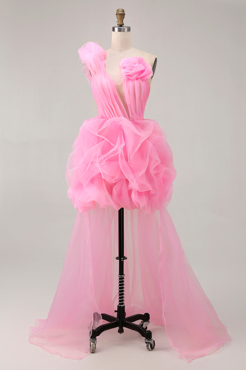 Hot Pink A Line One Shoulder Ruffled Short Party Dress