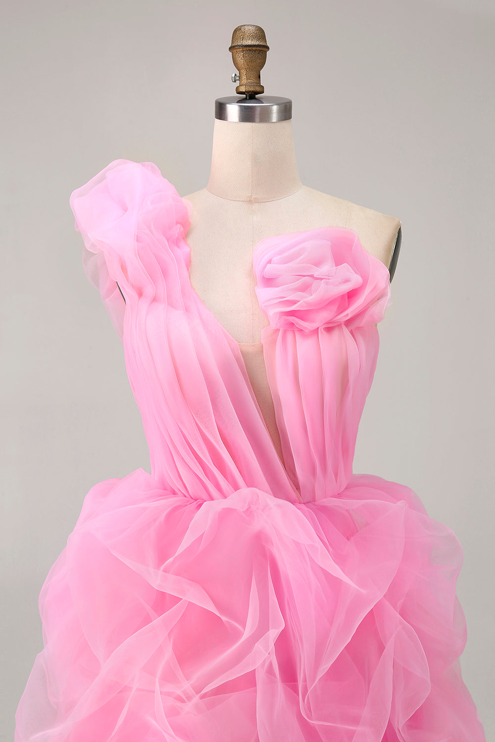 Hot Pink A Line One Shoulder Ruffled Short Party Dress