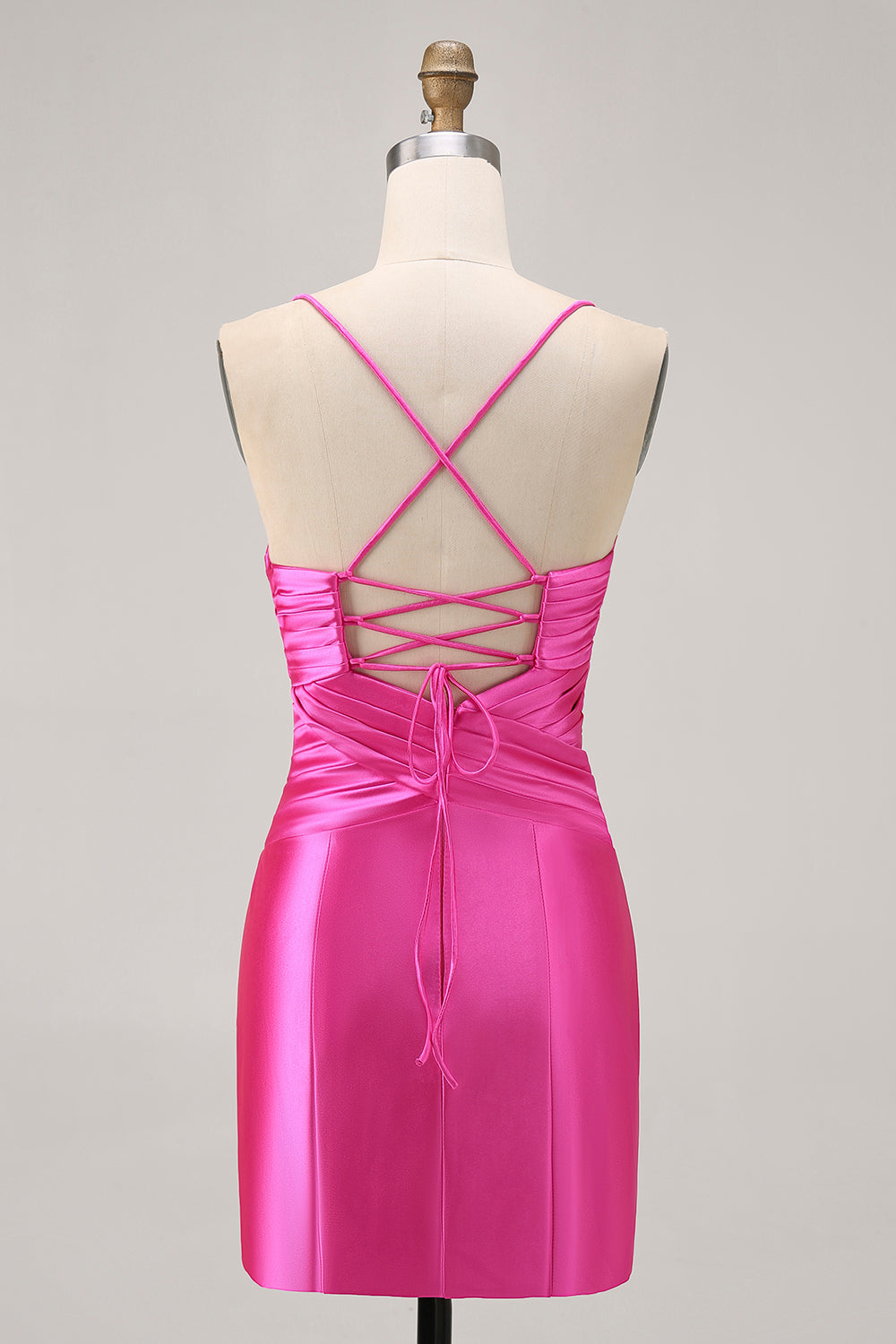 Fuchsia Cut Out Pleated Tight Cocktail Dress with Bow