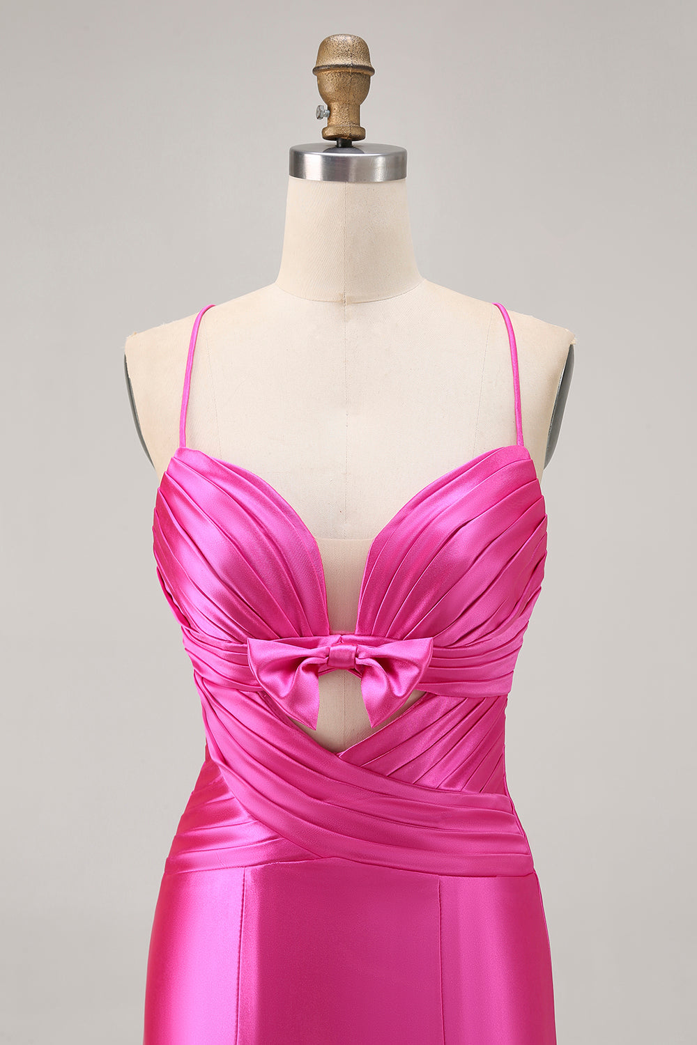 Fuchsia Cut Out Pleated Tight Cocktail Dress with Bow