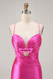 Fuchsia Cut Out Pleated Tight Cocktail Dress with Bow