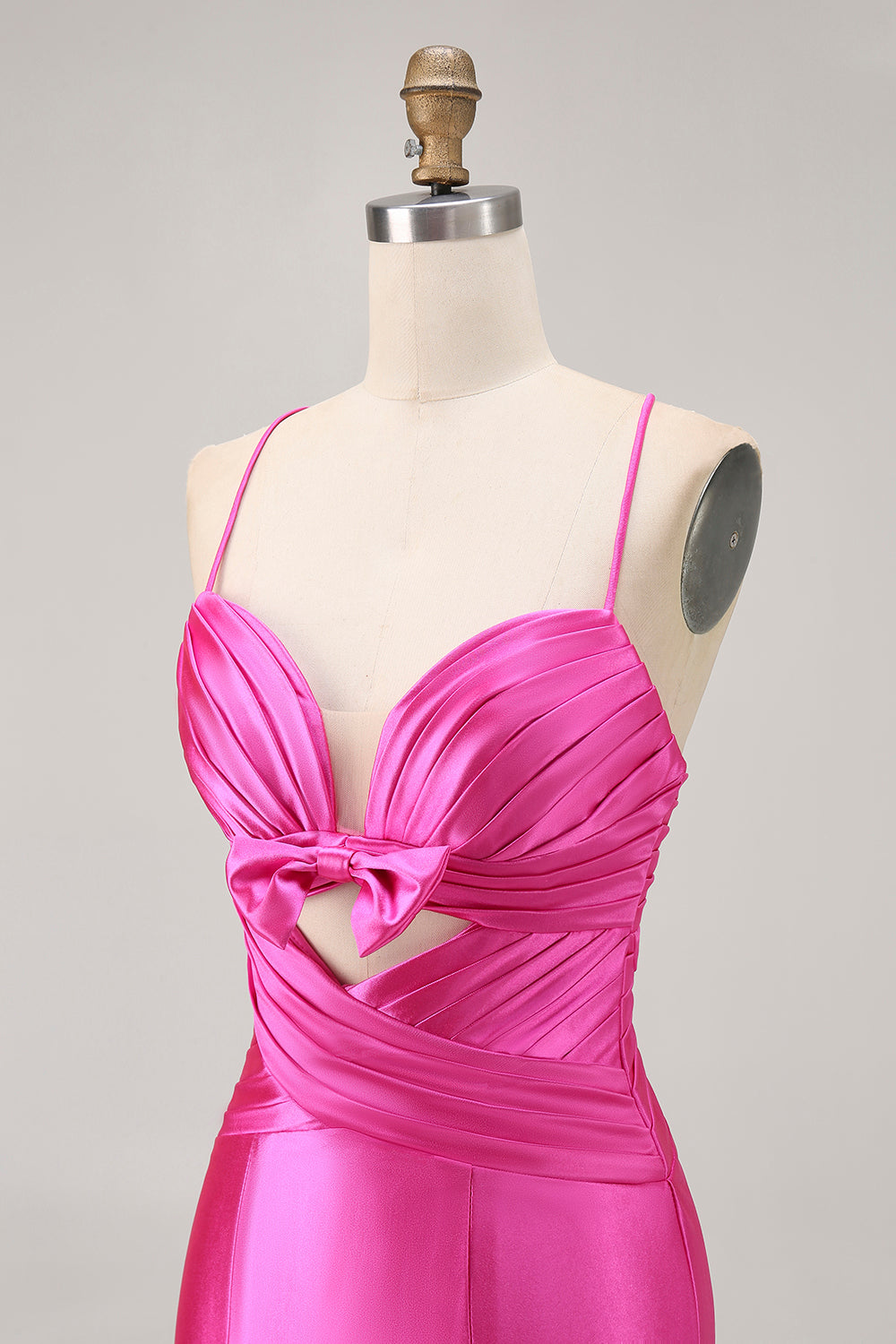 Fuchsia Cut Out Pleated Tight Cocktail Dress with Bow