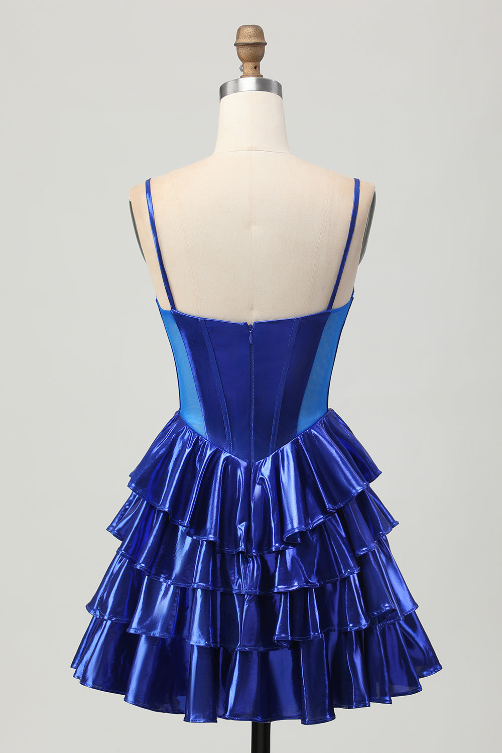 Royal Blue Metallic A Line Tiered Corset Short Prom Dress with Bows