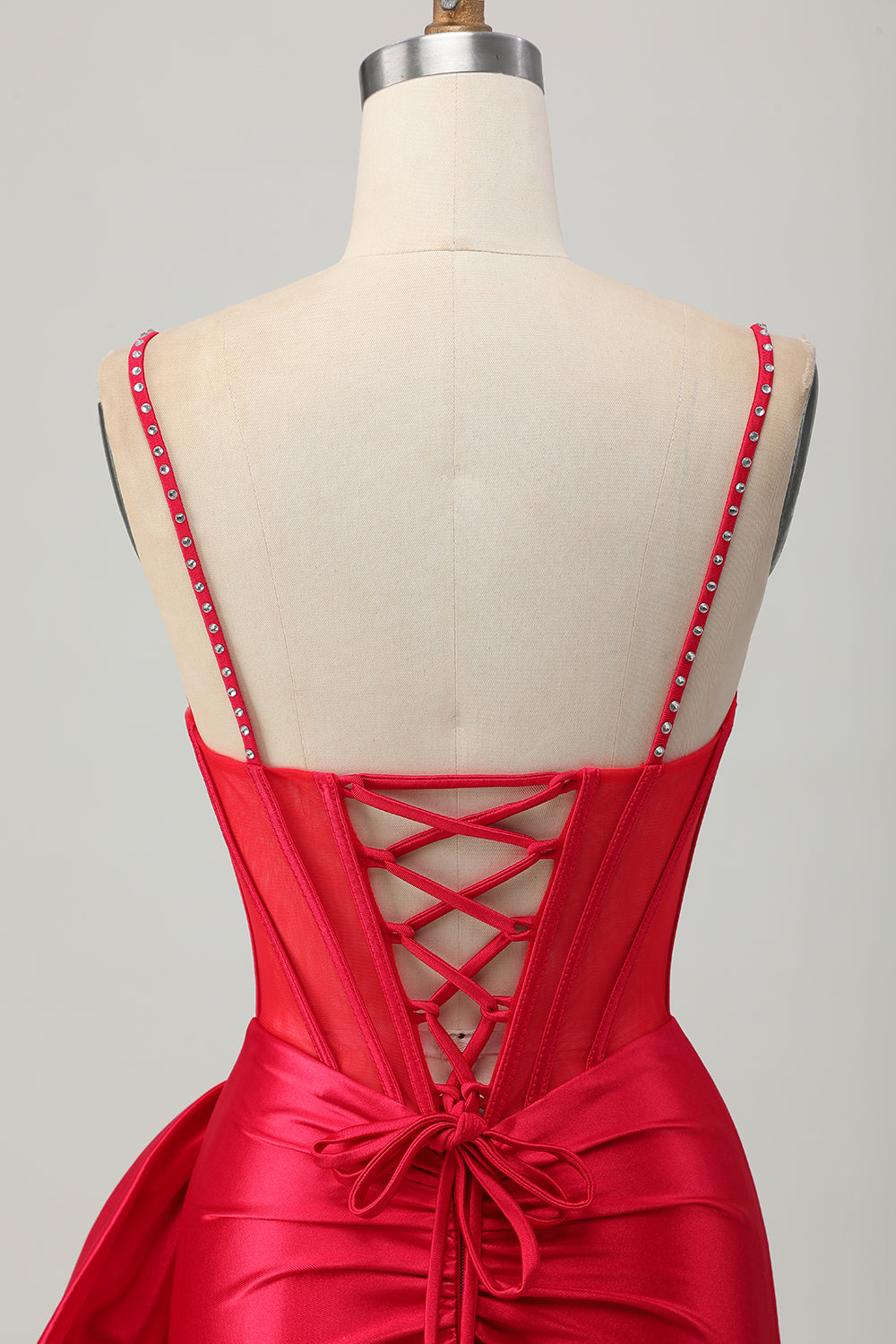 Red Bodycon Corset Ruched Beaded Short Prom Dress with Bow