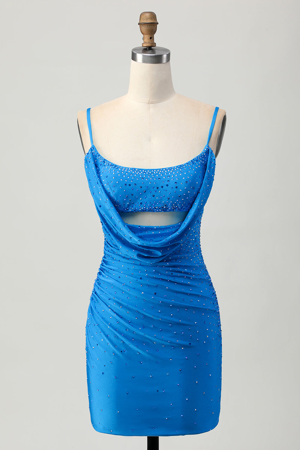Sparkly Blue Bodycon Cut Out Tight Cocktail Dress with Beading