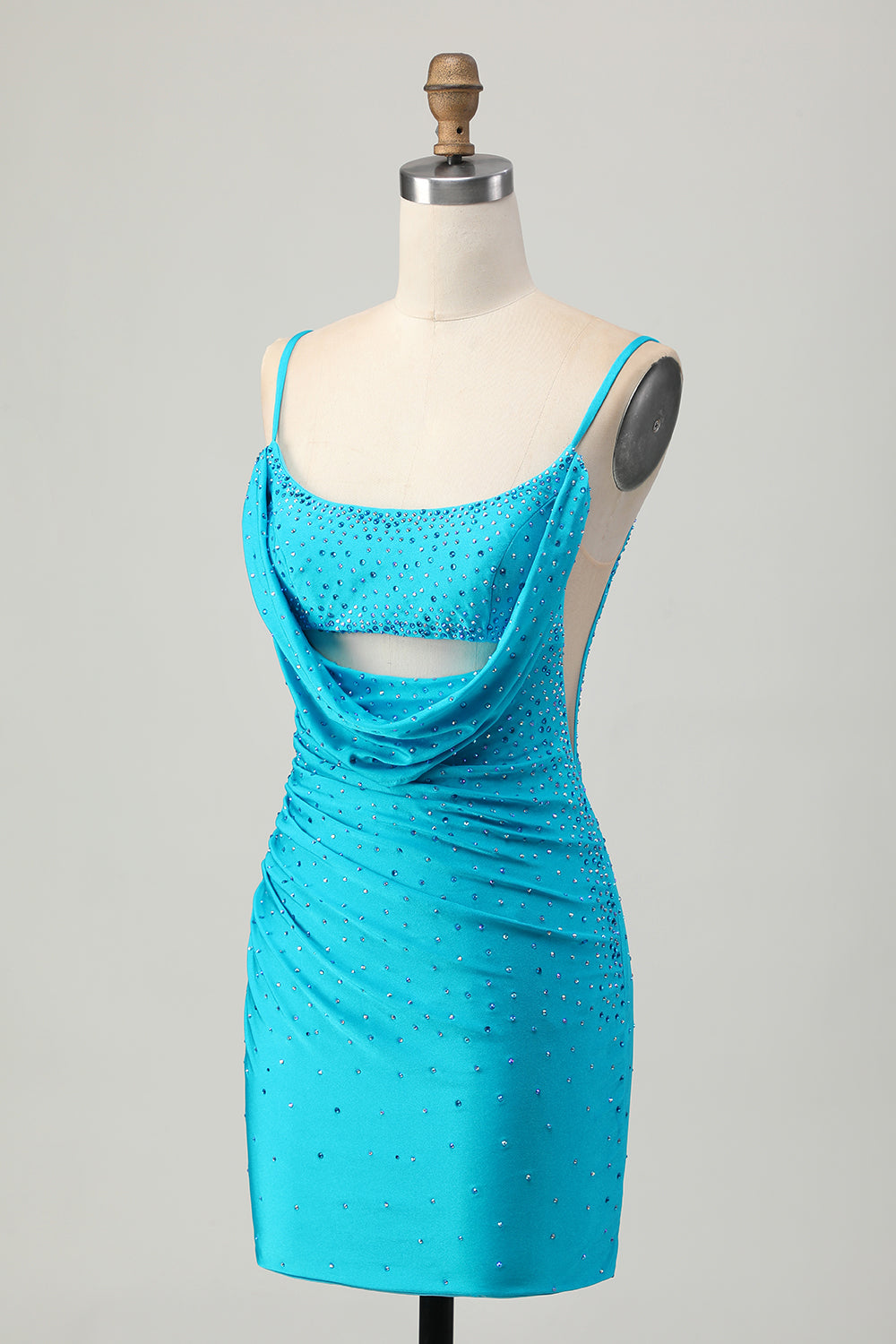 Blue Bodycon Cut Out Short Prom Dress with Beading
