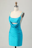 Blue Bodycon Cut Out Short Prom Dress with Beading