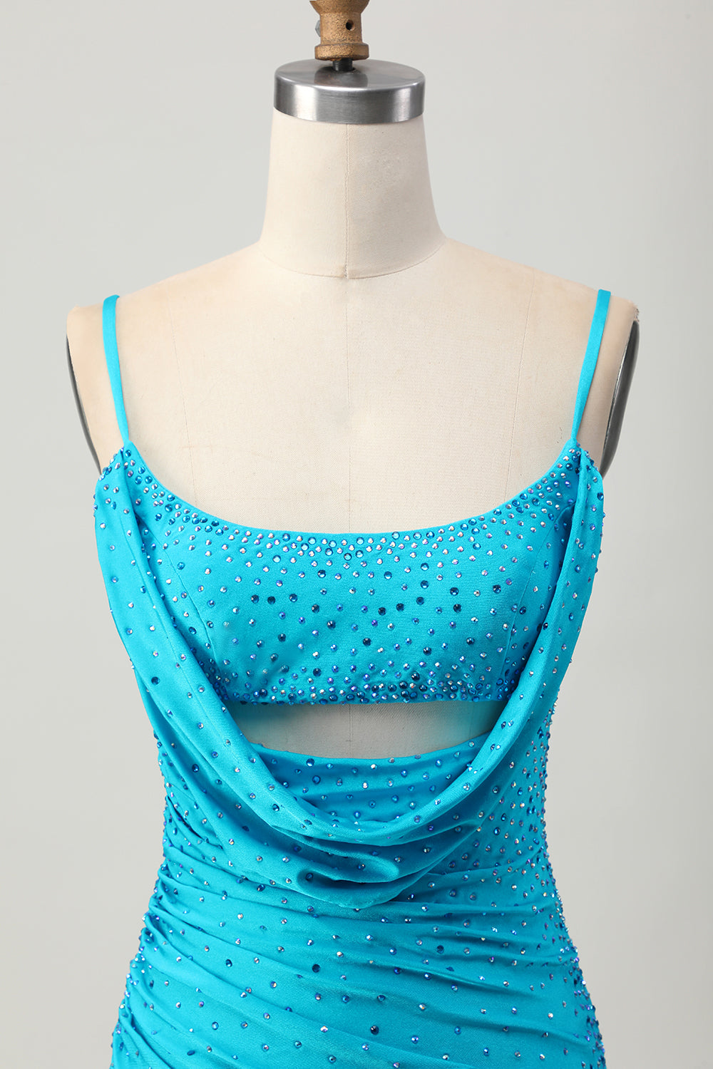 Blue Bodycon Cut Out Short Prom Dress with Beading
