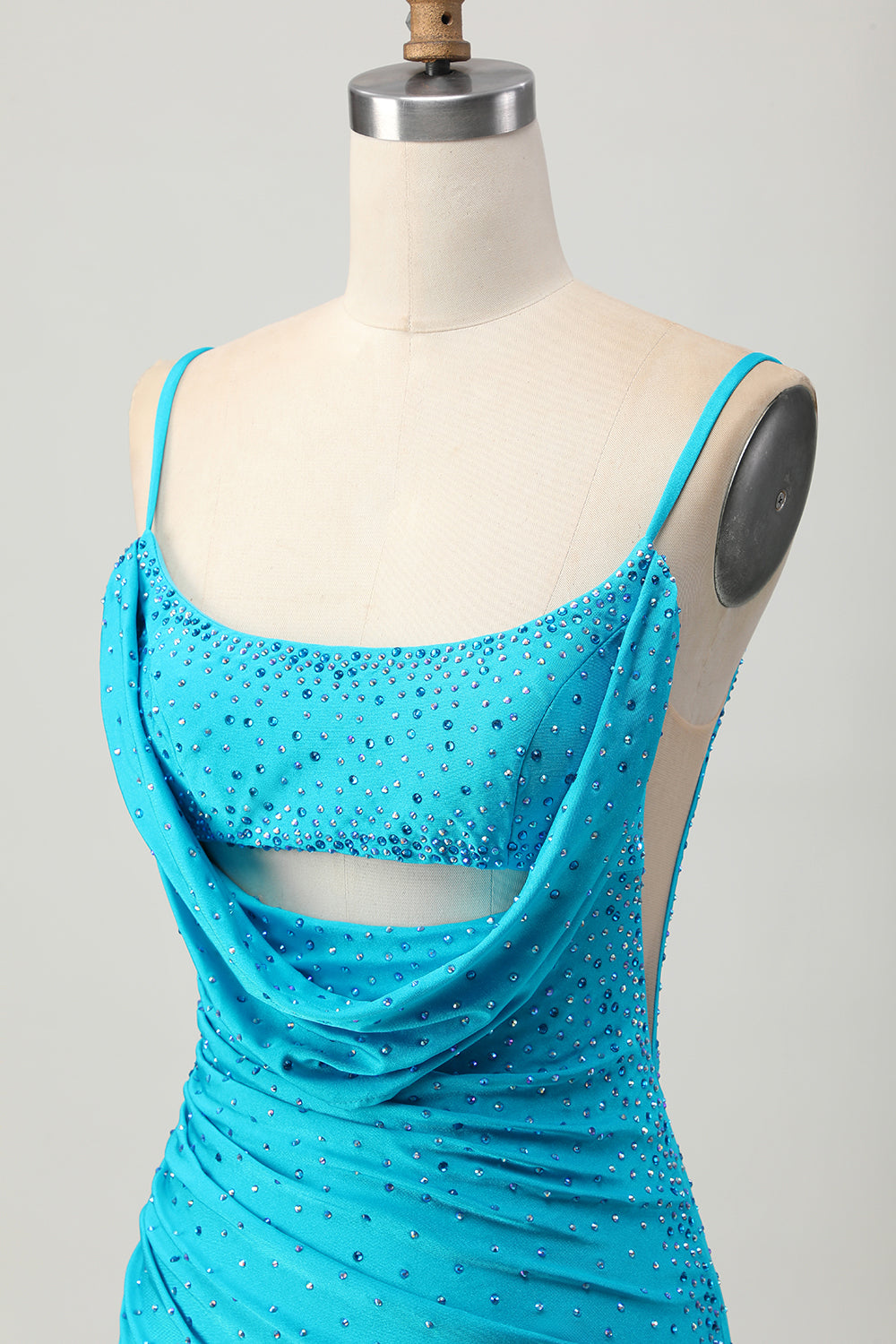 Blue Bodycon Cut Out Short Prom Dress with Beading