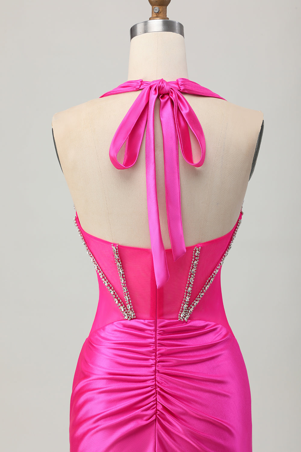 Royal Blue Bodycon Halter Backless Satin Cocktail Dress with Rhinestones