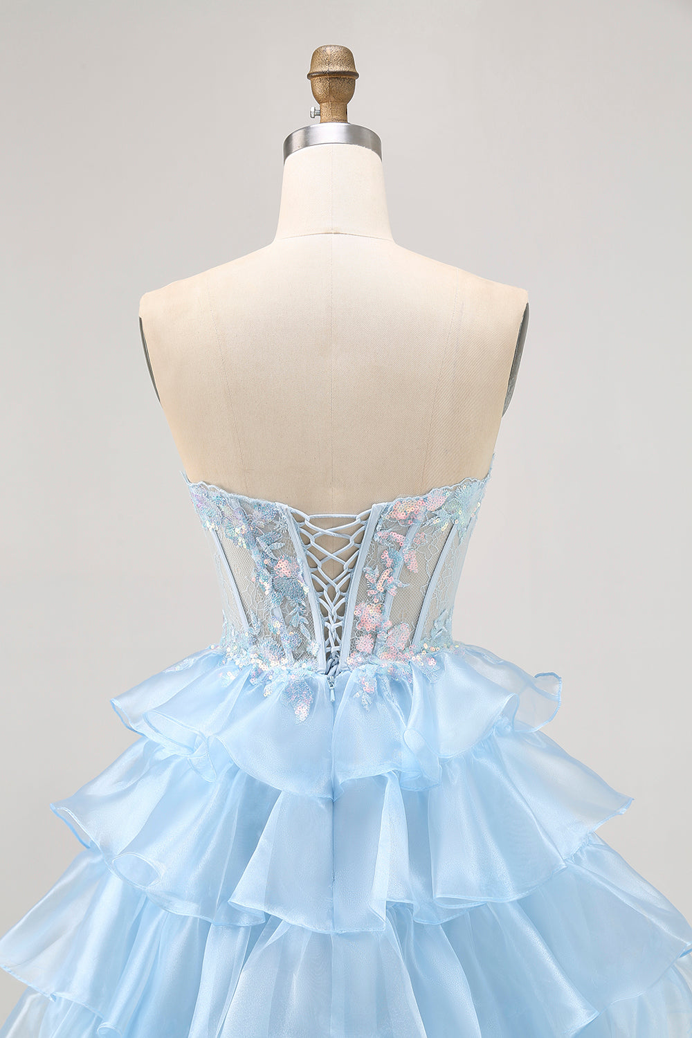 Tiered Sequin Blue Strapless Corset Cocktail Dress