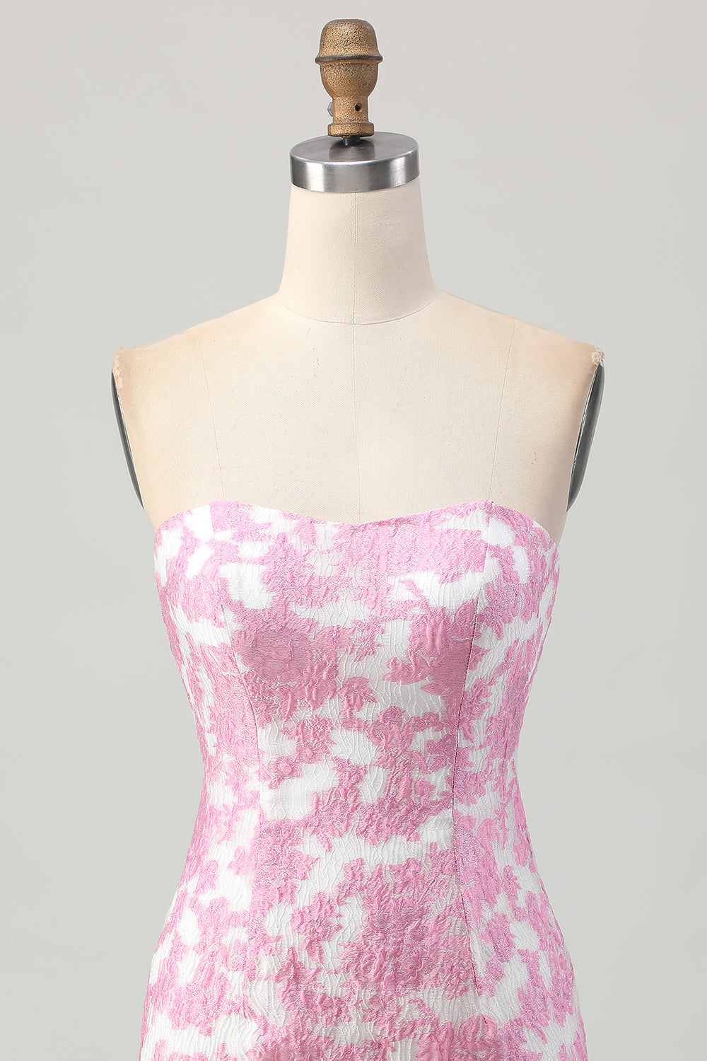Pink Floral Off the Shoulder Short Prom Dress with Detachable Sleeves
