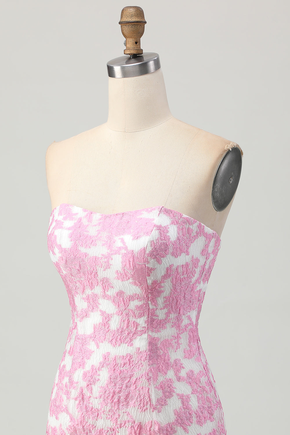 Pink Floral Off the Shoulder Short Prom Dress with Detachable Sleeves