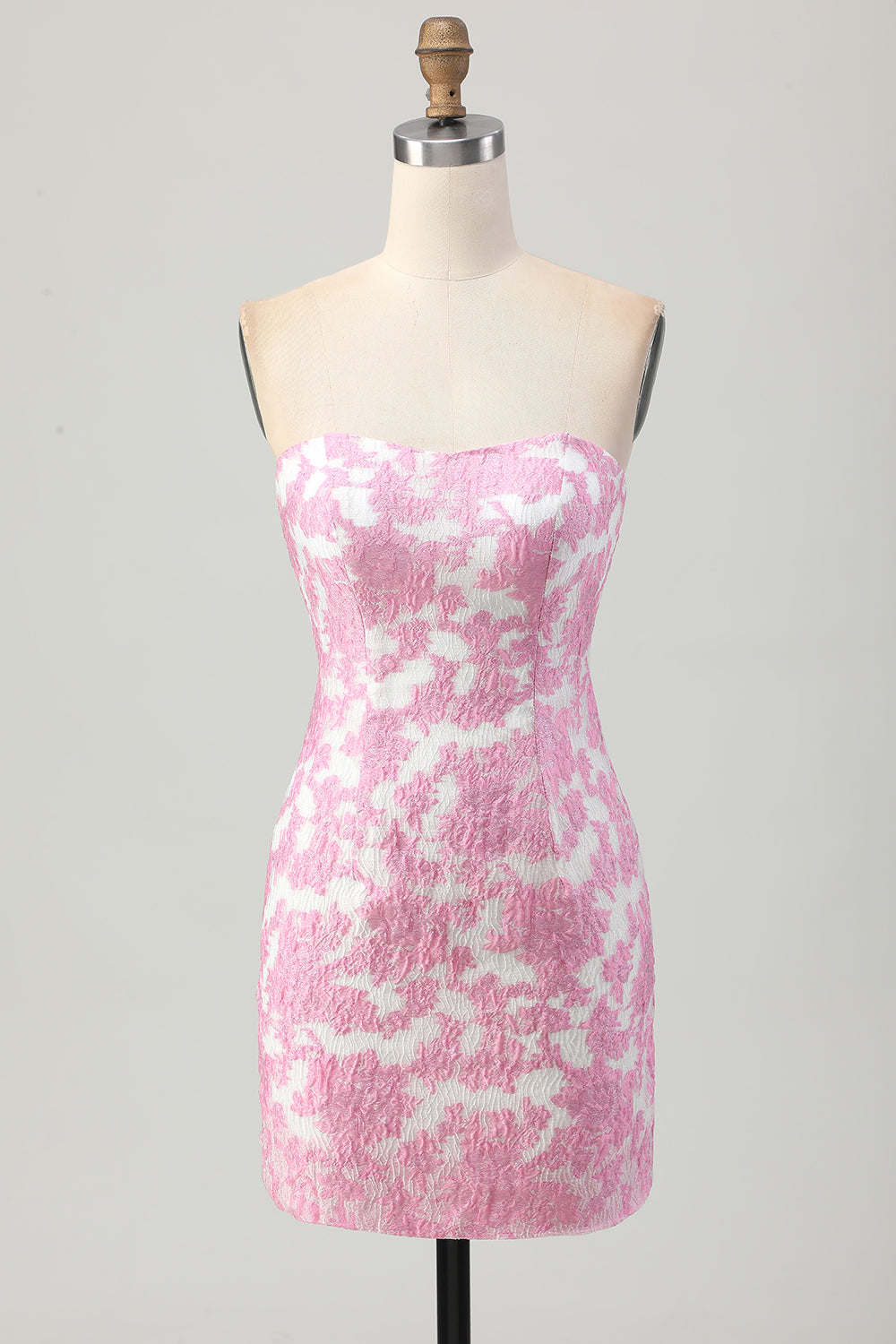 Pink Floral Off the Shoulder Short Prom Dress with Detachable Sleeves