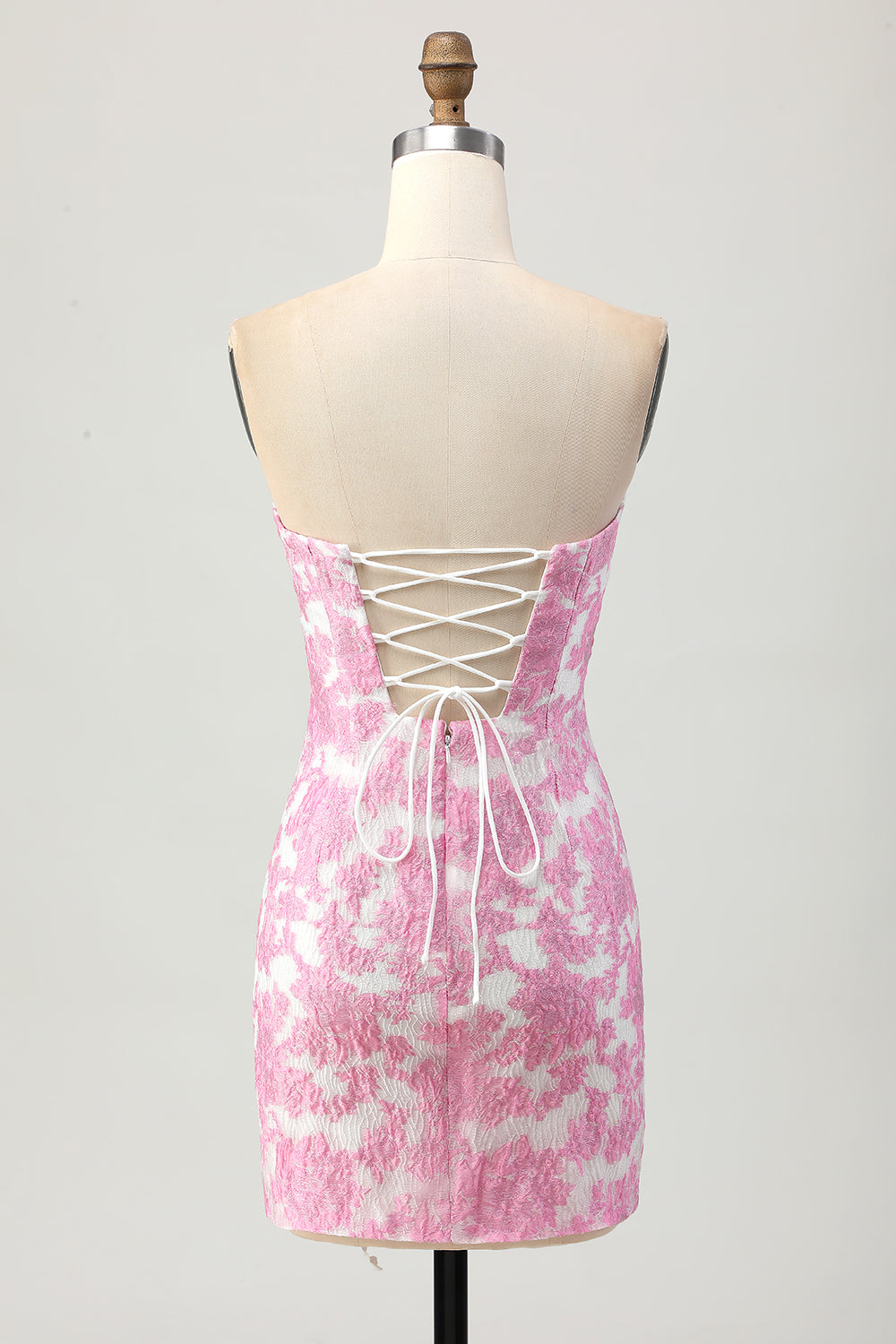 Pink Floral Off the Shoulder Short Prom Dress with Detachable Sleeves