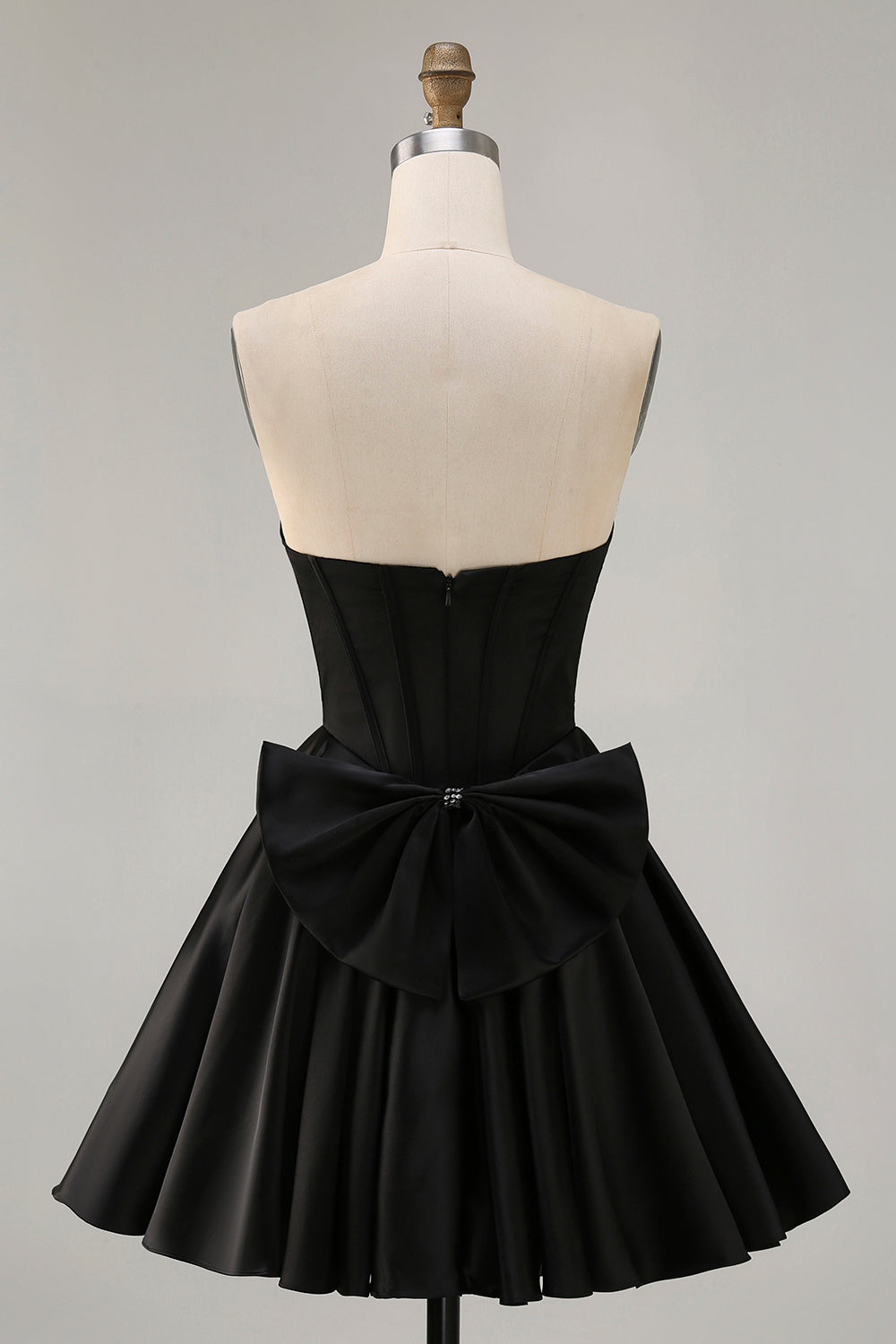 Black A-Line Strapless Beaded Short Prom Dress with Bow