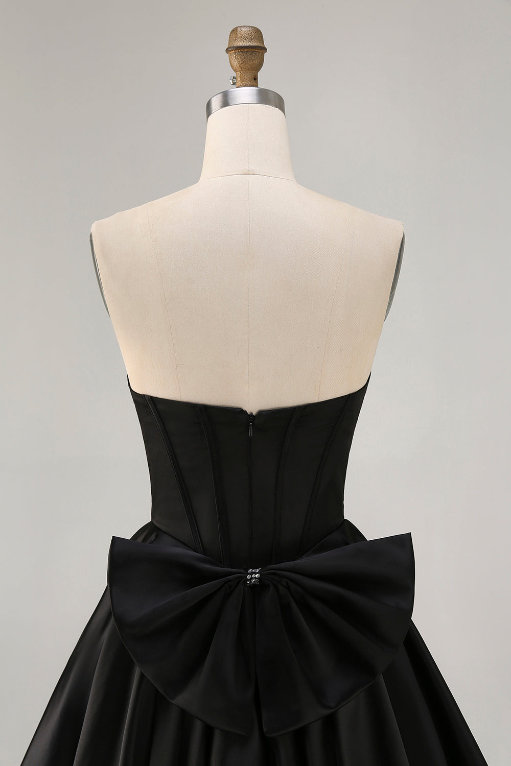 Black A-Line Strapless Beaded Short Prom Dress with Bow