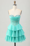 Green A Line Sweetheart Corset Short Prom Dress with Beading