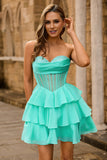Strapless Corset A Line Green Cocktail Dress with Beading