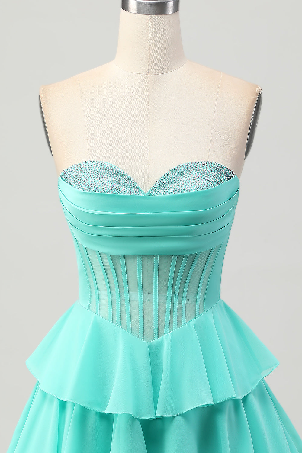 Green A Line Sweetheart Corset Short Prom Dress with Beading