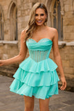 Strapless Corset A Line Green Cocktail Dress with Beading