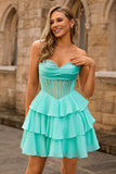 Strapless Corset A Line Green Cocktail Dress with Beading