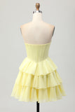 Yellow Strapless Corset A Line Beaded Cocktail Dress