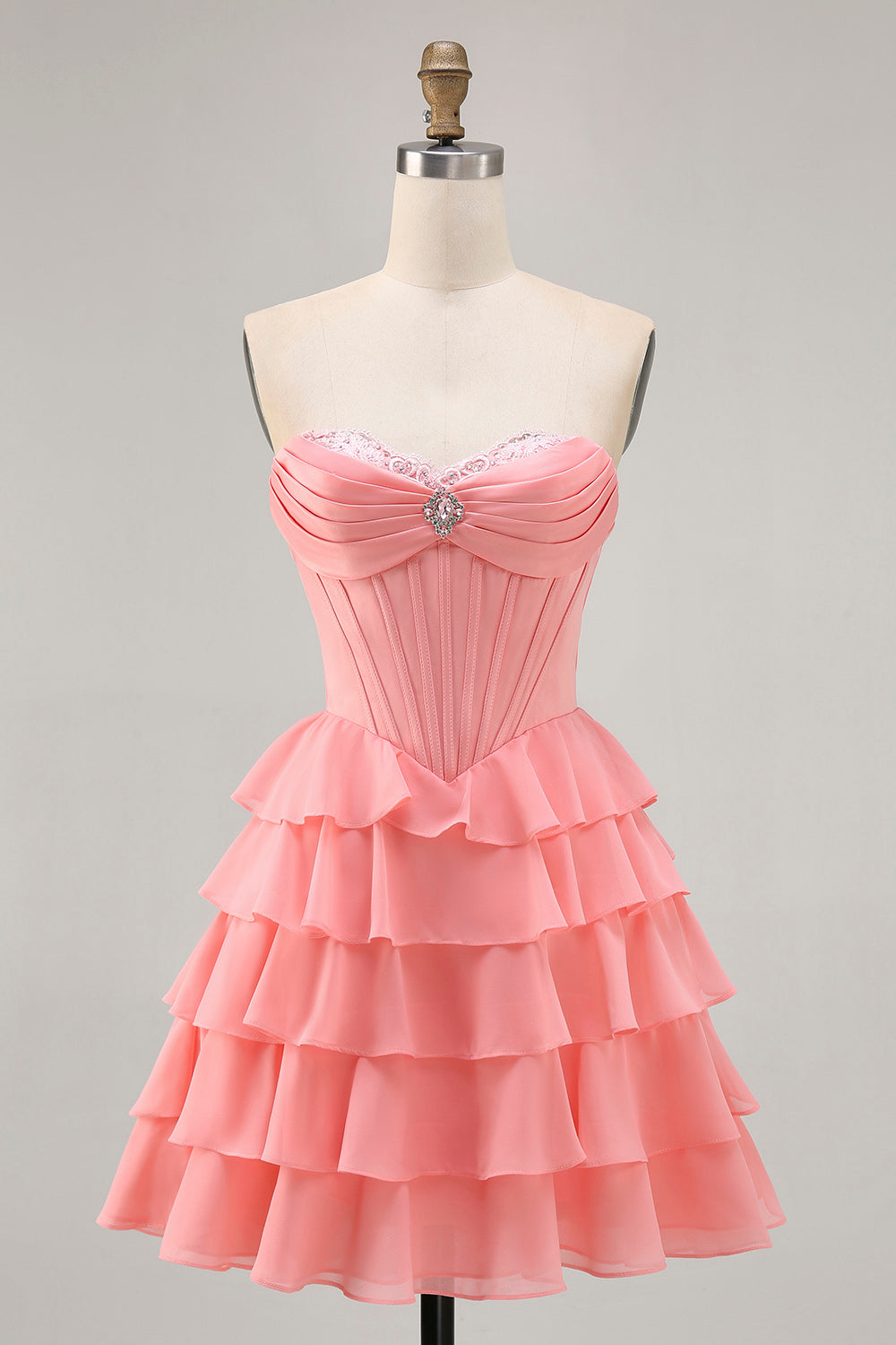 Blush Tiered A Line Strapless Short Prom Dress