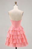 Blush Tiered A Line Strapless Short Prom Dress