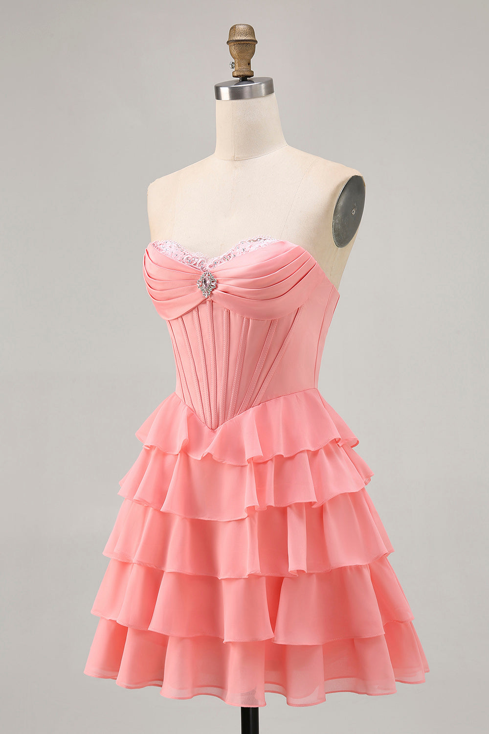 Blush Tiered A Line Strapless Short Prom Dress