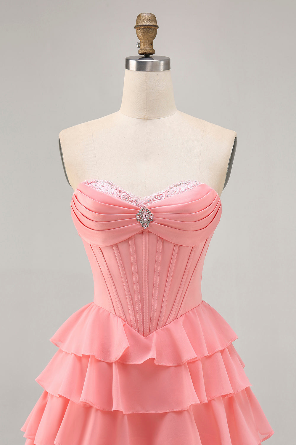 Blush Tiered A Line Strapless Short Prom Dress